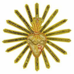 Imagen de Emblema bordado decoración Sagrado Corazón H. cm 23 (9,1 inch) de Poliéster Oro/Rojo para Vestiduras litúrgicas