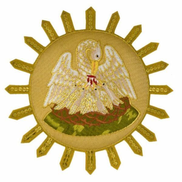 Immagine di Emblema ricamato decorazione Pellicano H. cm 25 (9,8 inch) in Poliestere per Velo Omerale e Paramenti liturgici