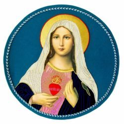 Immagine di Emblema ricamato decorazione Sacro Cuore Maria H. cm 25 (9,8 inch) in Poliestere per Velo Omerale e Paramenti liturgici