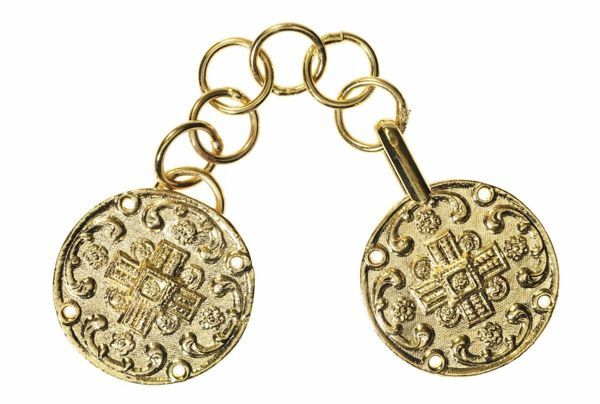 Picture of Round Cope Clasp with Cross Gold painted metal for Cope Pluviale Surplice Cloak and liturgical Vestments