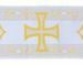 Immagine di Gallone Bizantino Filato Metallo Plastico Croce Ricciolo H. cm 9 (3,5 inch) Poliestere Acetato Rosso Verde Viola Giallo Zecchino Bianco/Giallo Tessuto per Paramenti liturgici