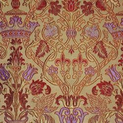 Picture of Lampas (Lampasso) Gold Garden Amphora H. cm 160 (63 inch) Polyester Acetate Fabric Ivory Red Wisteria for liturgical Vestments