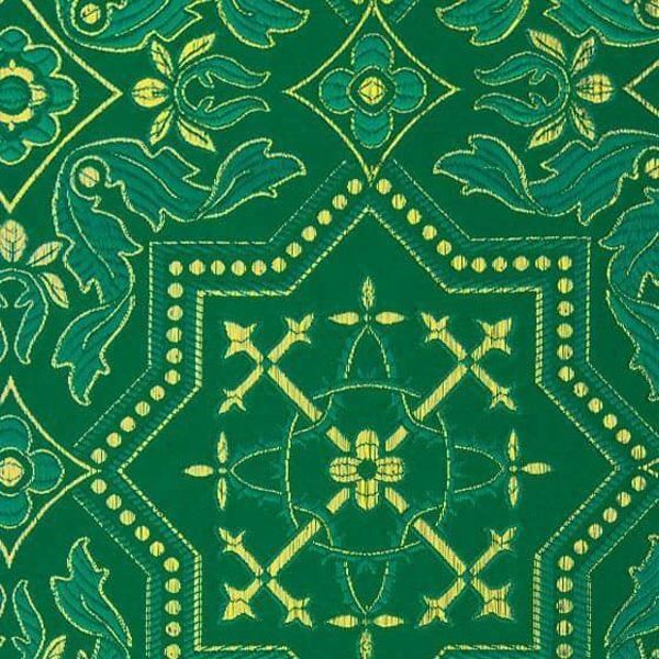 Immagine di Lampasso bizantino geometrico H. cm 160 (63 inch) Poliestere Acetato Rosso Giallo Oro Viola Verde Bianco Tessuto per Paramenti liturgici
