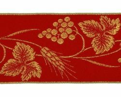Picture of Galloon Golden Thread Eears of Corn and Grapes H. cm 9 (3,5 inch) Polyester and Acetate Fabric Red Avana Violet Beige Dark Green Trim Orphrey Banding for liturgical Vestments 
