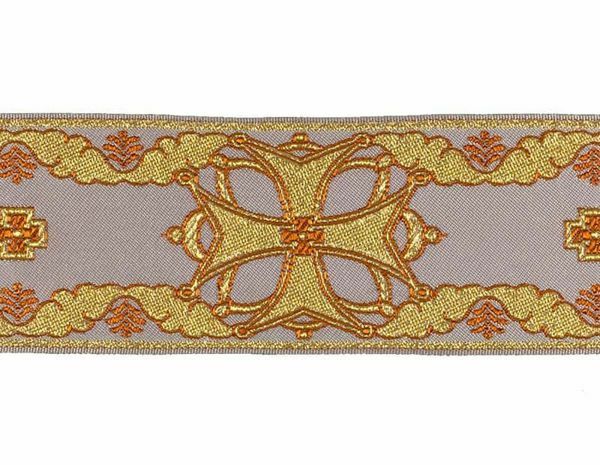 Picture of Galloon Cloud H. cm 9 (3,5 inch) Polyester and Acetate Fabric Ivory Yellow White Yellow White Havana Ivory Gardenia Trim Orphrey Banding for liturgical Vestments 