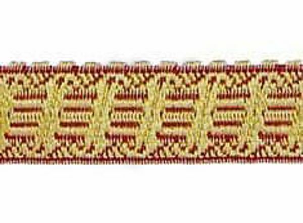 Immagine di Gallone motivo Arpa oro colore H. cm 2 (0,8 inch) filato metallico Alta Doratura Bordeaux Tessuto per Paramenti liturgici