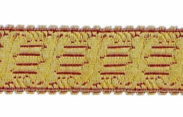 Picture of Galloon Gold and color Harp H. cm 3,5 (1,4 inch) Metallic thread Fabric high content of Gold Bordeaux Trim Orphrey Banding for liturgical Vestments 