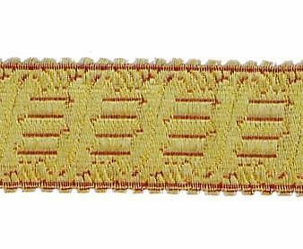 Picture of Galloon Gold and color Harp H. cm 4 (1,6 inch) Metallic thread Fabric high content of Gold Bordeaux Trim Orphrey Banding for liturgical Vestments 