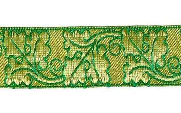Picture of Galloon Gold Oak H. cm 4 (1,6 inch) Metallic thread Fabric high content of Gold Bordeaux Olive Green Violet Green Flag White Trim Orphrey Banding for liturgical Vestments 