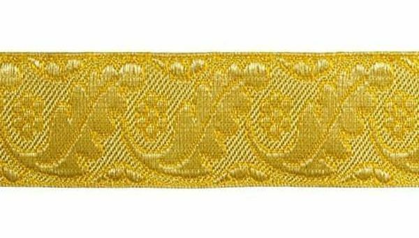 Picture of Galloon Gold Leaves and Flowers H. cm 4 (1,6 inch) Metallic thread Fabric high content of Gold Trim Orphrey Banding for liturgical Vestments 