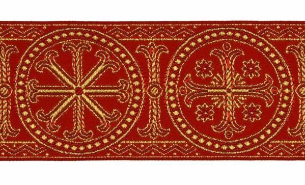 Picture of Byzantine Galloon Golden Thread Wheel H. cm 9 (3,5 inch) Polyester and Acetate Fabric Black Dark Green Red Crimson White Gold White Pink Antique Gold Trim Orphrey Banding for liturgical Vestments 