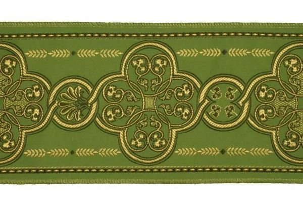 Picture of Orphrey Banding Fabric Byzantine Golden Thread Cross rings H. cm 18 (7,1 inch) Polyester Acetate Red Celestial Olive Green Violet Yellow White Ivory Bordeaux for liturgical Vestments 