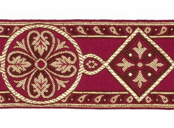 Picture of Byzantine Galloon H. cm 8 (3,1 inch) Viscose and Polyester Fabric Red Celestial Olive Green Brown Violet Yellow Green Flag Trim Orphrey Banding for liturgical Vestments 