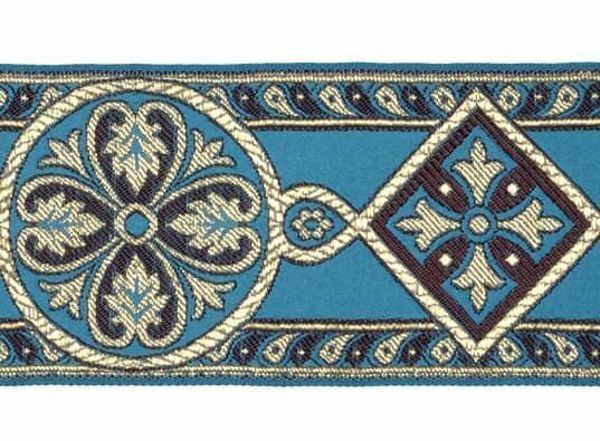Picture of Byzantine Galloon H. cm 8 (3,1 inch) Viscose and Polyester Fabric Black Red White Yellow Light blue Brown Rosewood Black Dark Green Black Brown Ivory Bordeaux Green Oasis Trim Orphrey Banding for liturgical Vestments 