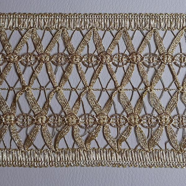 Picture of Gold net braided Trim H. 9,5 cm (3,74 inch) viscose & polyester