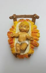 Picture of Baby Jesus in Cradle cm 8 (3,1 inch) Pellegrini Nativity Scene small size Statue Wood Stained plastic PVC traditional Arabic indoor outdoor use 