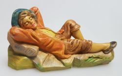 Immagine di Pastore Dormiente cm 8 (3,1 inch) Presepe Pellegrini Tinto Legno Statua in plastica PVC Arabo tradizionale piccolo per interno esterno 