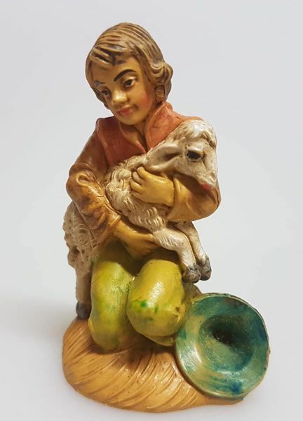 Immagine di Pastore seduto con pecora Presepe Pellegrini 8 cm piccolo economico tinto legno