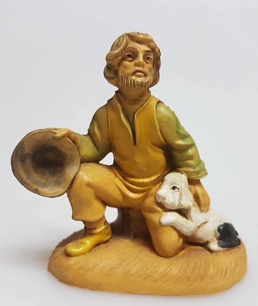 Picture of Shepherd with dog cm 8 (3,1 inch) Pellegrini Nativity Scene small size Statue Wood Stained plastic PVC traditional Arabic indoor outdoor use 