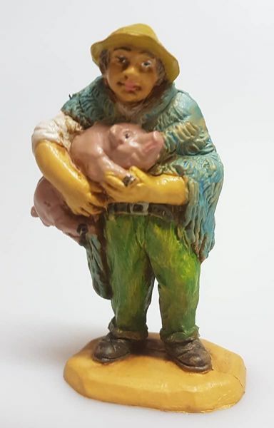 Immagine di Pastore con maiale Presepe Pellegrini 8 cm piccolo economico tinto legno