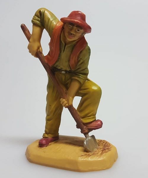 Immagine di Pastore con Vanga Presepe Pellegrini 8 cm piccolo economico tinto legno