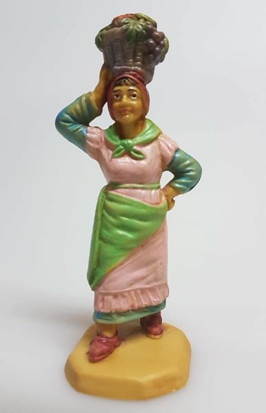 Immagine di Donna con Frutta cm 8 (3,1 inch) Presepe Pellegrini Tinto Legno Statua in plastica PVC Arabo tradizionale piccolo per interno esterno 