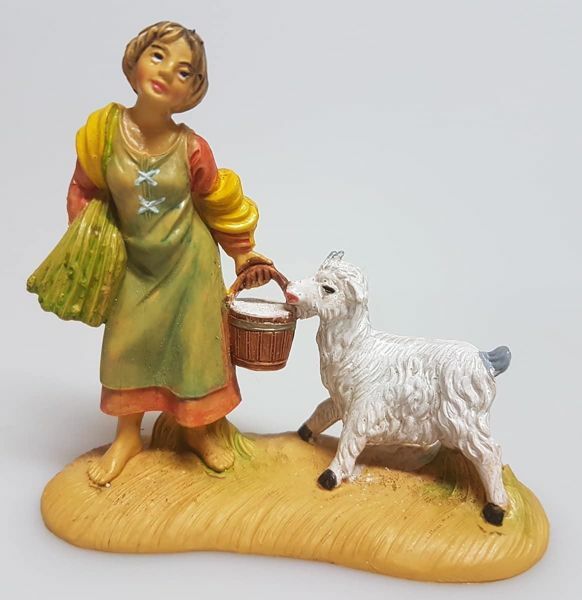 Imagen de Mujer con cabra cm 8 (3,1 inch) Belén Pellegrini Estatua en plástico PVC árabe tradicional pequeño Efecto Madera para uso en interior exterior
