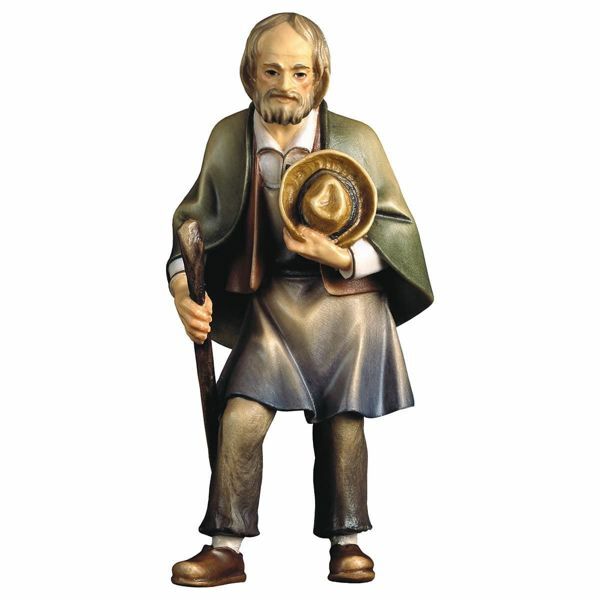 Picture of Old Farmer with Staff cm 8 (3,1 inch) Hand Painted Shepherd Nativity Scene classic Val Gardena wooden Statue peasant style