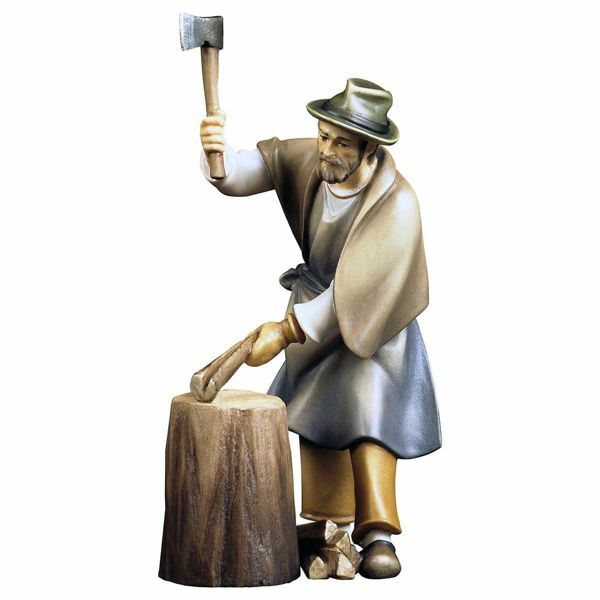 Picture of Lumberjack with Wood 2 pcs Shepherd Nativity 8 cm (3,1 inch) rustic oil painted wood