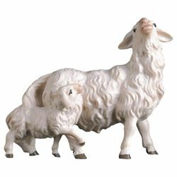Picture of Sheep with Lamb cm 8 (3,1 inch) Hand Painted Shepherd Nativity Scene classic Val Gardena wooden Statue peasant style