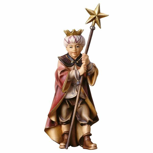Imagen de Niño Cantor con Estrella cm 8 (3,1 inch) Belén Pastor Pintado a Mano Estatua artesanal de madera Val Gardena estilo campesino clásico