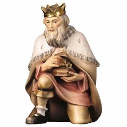Picture of Melchior Saracen Wise King kneeling cm 8 (3,1 inch) Hand Painted Shepherd Nativity Scene classic Val Gardena wooden Statue peasant style