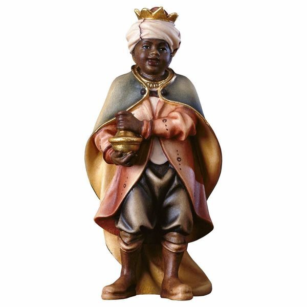 Immagine di Piccolo Cantore Moro cm 10 (3,9 inch) Presepe Pastore Dipinto a Mano Statua artigianale in legno Val Gardena stile contadino classico 