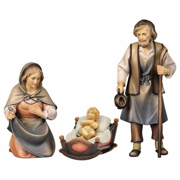 Picture of Holy Family with Cradle Shepherd Nativity 10 cm (3,9 inch) rustic oil painted wood