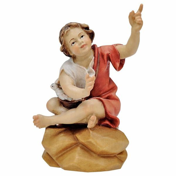 Immagine di Bambino seduto al falò Presepe Pastore 12 cm rustico legno Val Gardena