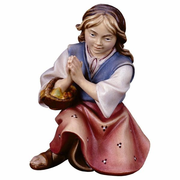 Picture of Kneeling Girl that prays cm 12 (4,7 inch) Hand Painted Shepherd Nativity Scene classic Val Gardena wooden Statue peasant style