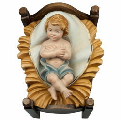 Picture of Baby Jesus in Cradle 2 Pieces cm 12 (4,7 inch) Hand Painted Shepherd Nativity Scene classic Val Gardena wooden Statue peasant style