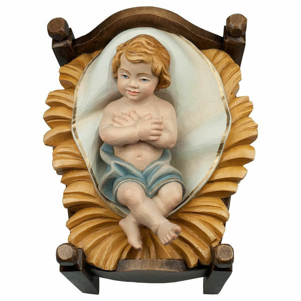 Immagine di Gesù Bambino in culla 2 pezzi Presepe Pastore 12 cm rustico legno Val Gardena