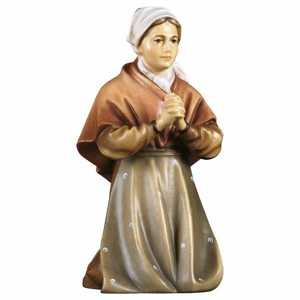 Immagine di Contadina che prega inginocchiata Presepe Pastore 12 cm legno Val Gardena