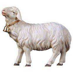 Picture of Sheep with Bell cm 12 (4,7 inch) Hand Painted Shepherd Nativity Scene classic Val Gardena wooden Statue peasant style