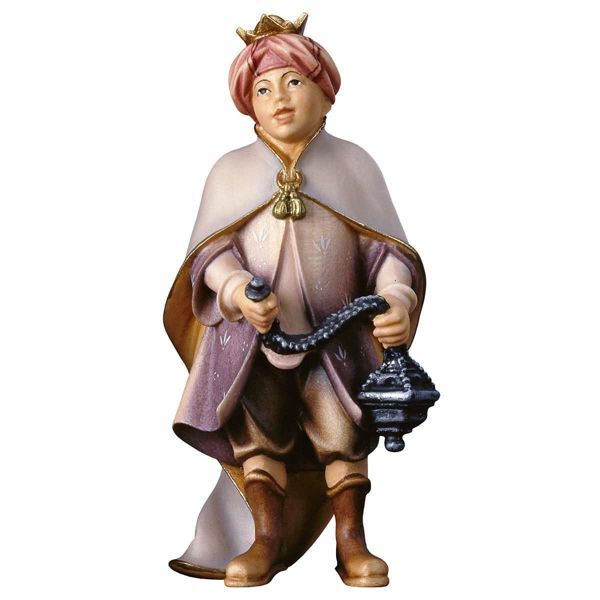 Immagine di Piccolo Cantore con incenso Presepe Pastore 12 cm rustico legno Val Gardena
