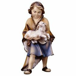 Picture of Child with Lamb cm 16 (6,3 inch) Hand Painted Shepherd Nativity Scene classic Val Gardena wooden Statue peasant style