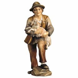 Immagine di Pastore con agnello cm 16 (6,3 inch) Presepe Pastore Dipinto a Mano Statua artigianale in legno Val Gardena stile contadino classico 