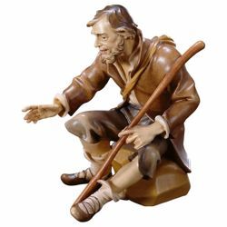 Picture of Sitting Shepherd with Stick cm 16 (6,3 inch) Hand Painted Shepherd Nativity Scene classic Val Gardena wooden Statue peasant style