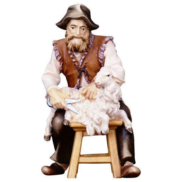 Immagine di Pecoraio seduto cm 16 (6,3 inch) Presepe Pastore Dipinto a Mano Statua artigianale in legno Val Gardena stile contadino classico 