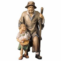 Immagine di Pastore con bambina cm 16 (6,3 inch) Presepe Pastore Dipinto a Mano Statua artigianale in legno Val Gardena stile contadino classico 