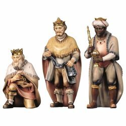 Immagine di Gruppo Tre Re Magi 3 Pezzi cm 16 (6,3 inch) Presepe Pastore Dipinto a Mano Statua artigianale in legno Val Gardena stile contadino classico 