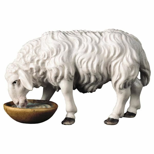Picture of Sheep drinking cm 50 (19,7 inch) Hand Painted Shepherd Nativity Scene classic Val Gardena wooden Statue peasant style