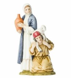 Picture of Woman with Amphora and kneeling Shepherd Set 11 cm (4 inch) Lando Landi Nativity Scene in resin FOR OUTDOORS