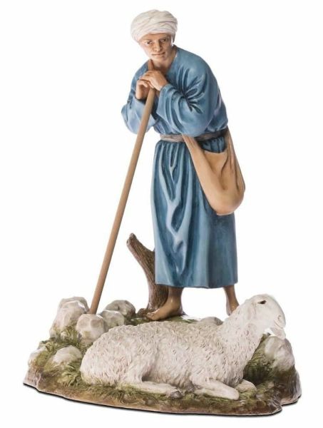 Immagine di Guardiano con pecora Presepe Lando Landi 18 cm resina da esterno